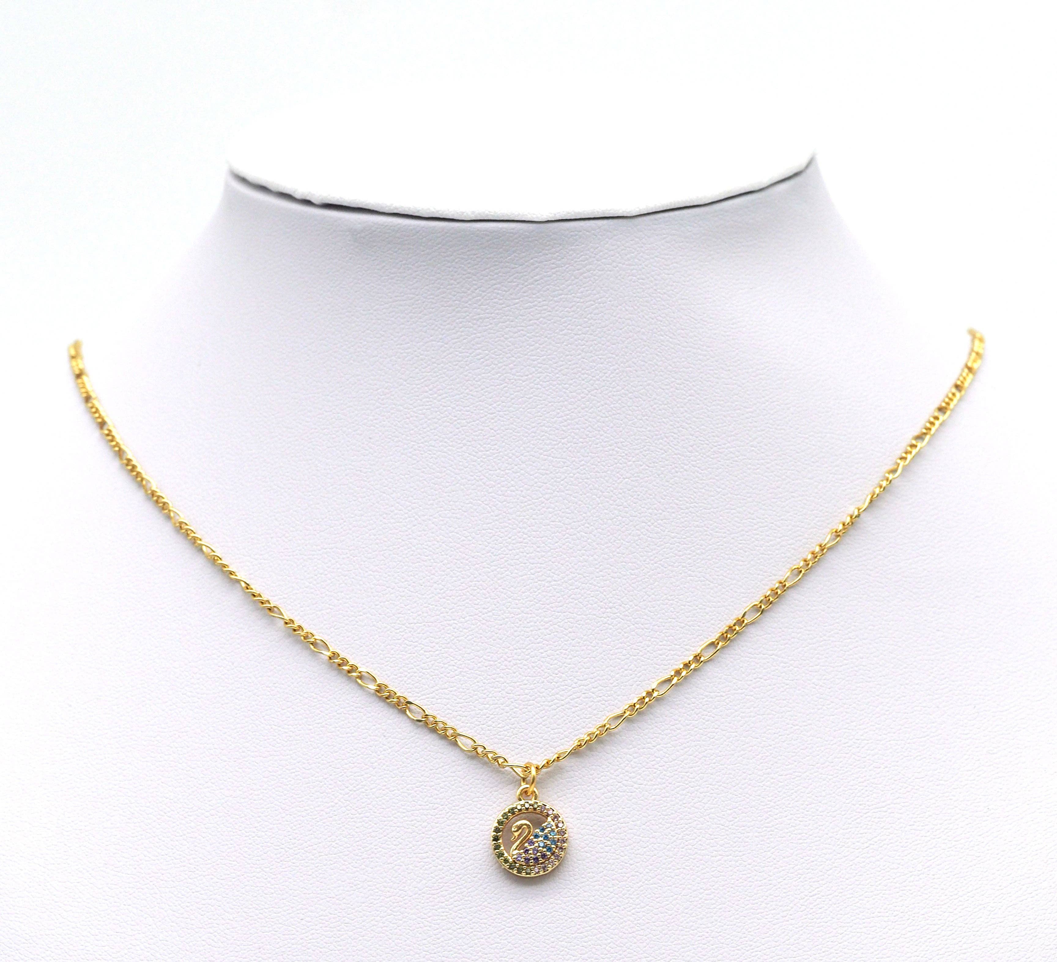 Gold Colorful CZ Swan Coin Charm, Sku#ZX92