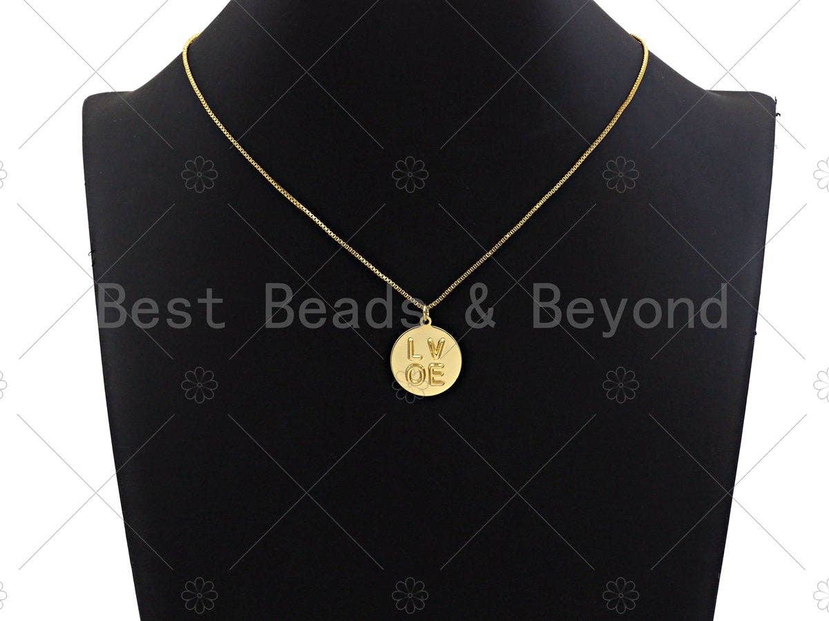 18k Shiny Gold Finish Round LOVE Coin Charms, Embossment LOVE Charms, Round Coin Pendant, Gold Charm, DIY Necklace Charms, 20mm, Sku#Y275