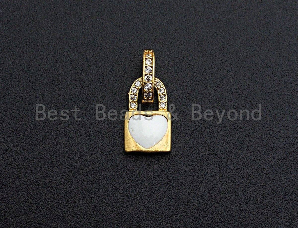 Enamel Colorful Heart On Lock Shape Pendant,CZ Micro Pave Oil Drop pendant,Enamel pendant,Enamel Jewelry,8x12mm,sku#Z645