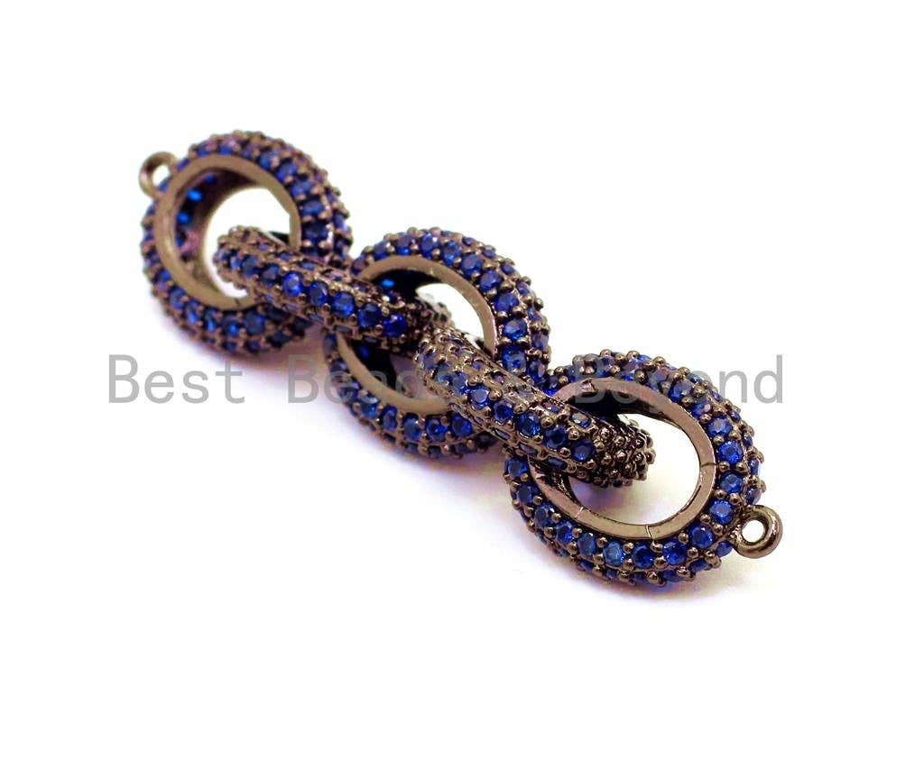 CZ Colored Micro Pave Chain Connector, Link Connector, Green/Fuchsia/Cobalt Blue/Black, 38x12mm, sku#G99