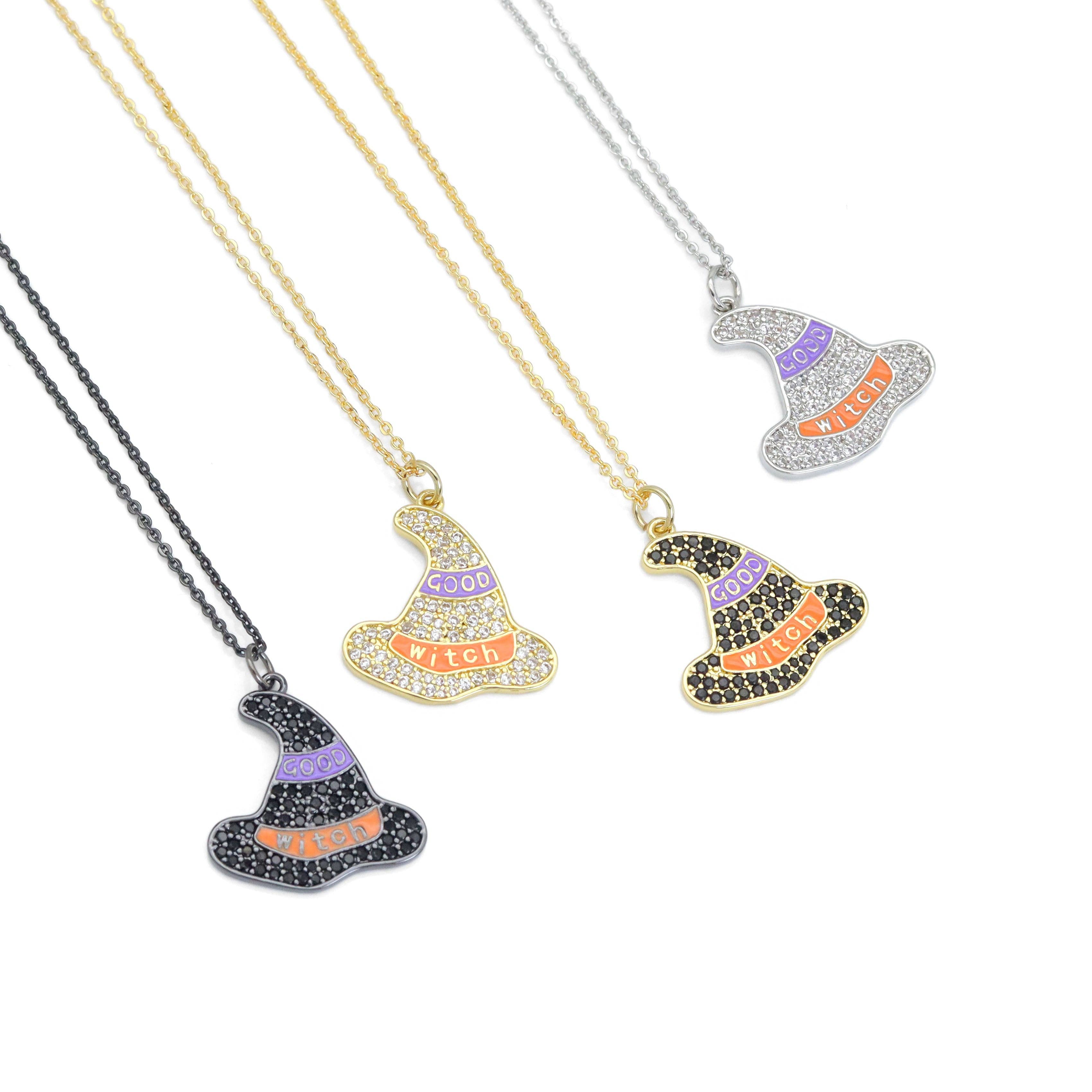 Witch Hat Necklace, Halloween Jewelry, Sku#EF594