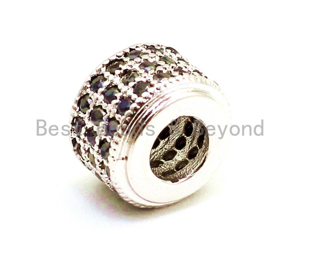 CZ Big Hole Drum Barrel Black Micro Pave Beads, Gold/Rose Gold/Silver/Black Cubic Zirconia Spacer Beads, Men's Jewelry, 9x7mm, sku#G125