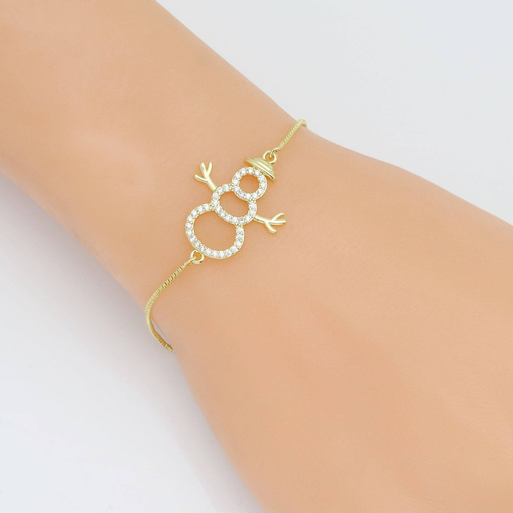 Clear CZ Gold Snowman Connector Charm Pendant, Sku#Y986