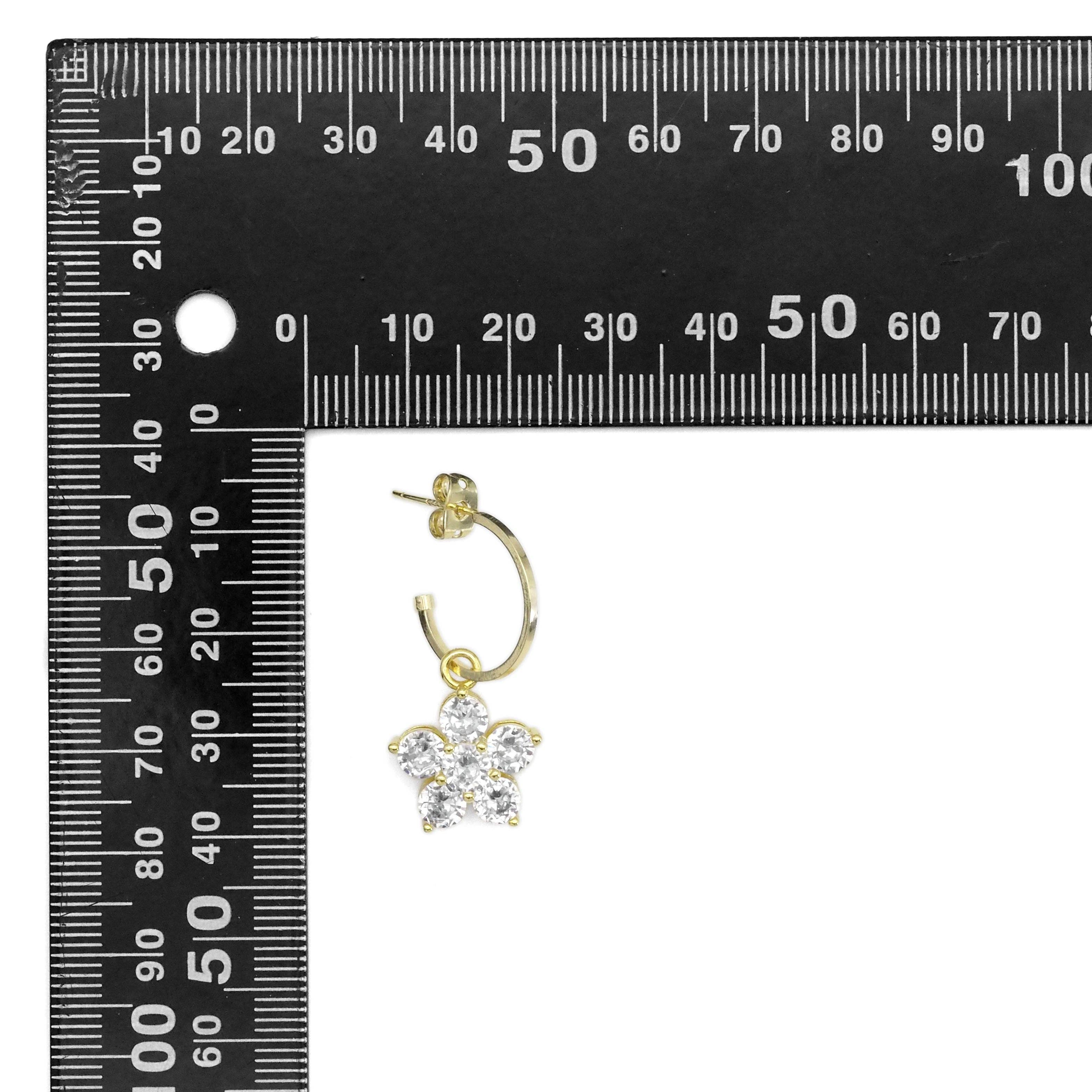 CZ Gold Flower Hoop Earrings, Sku#EF465