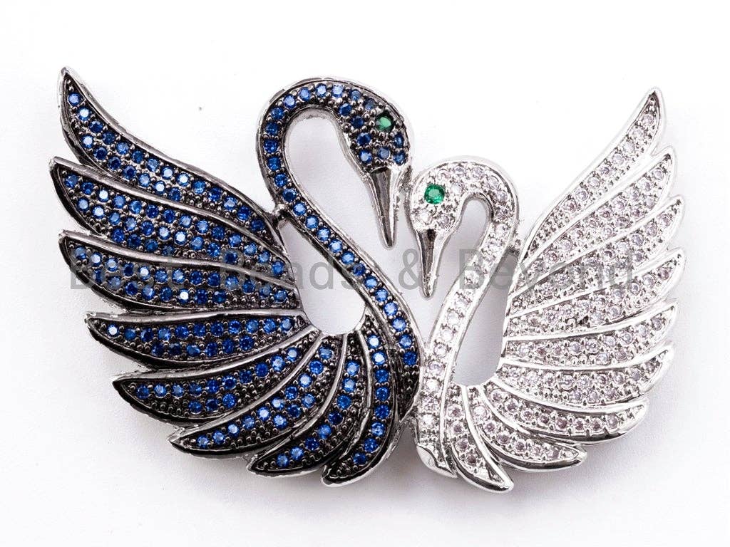 CZ Micro Pave Twin Swan Tassel Head/Pendant/Link Connector,Cubic Zirconia Large Pendant, Fancy Jewelry Pendant, 52x33mm, SKU#F272-Bestbeads & Beyond