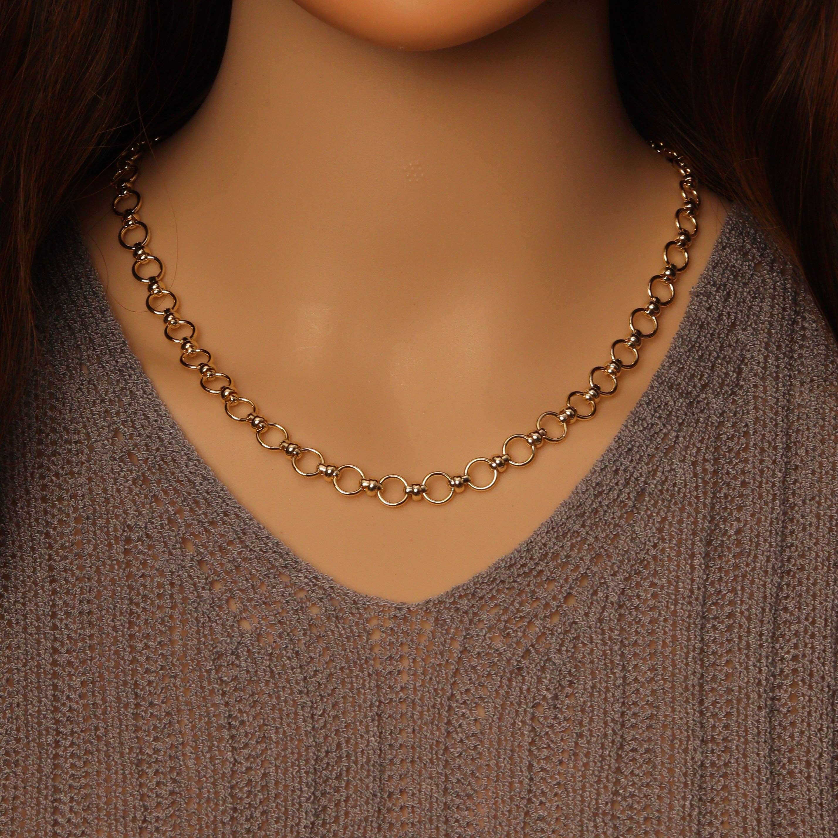 Handmade Gold Silver 8mm/6mm Round Link Chain SKU#LX381