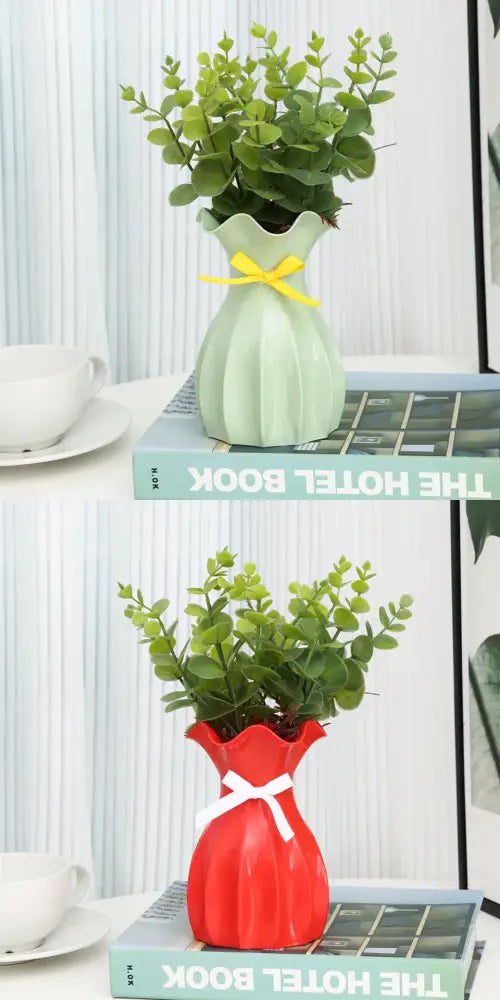 Pastel Ruffled Ceramic Vase for Dried Flowers