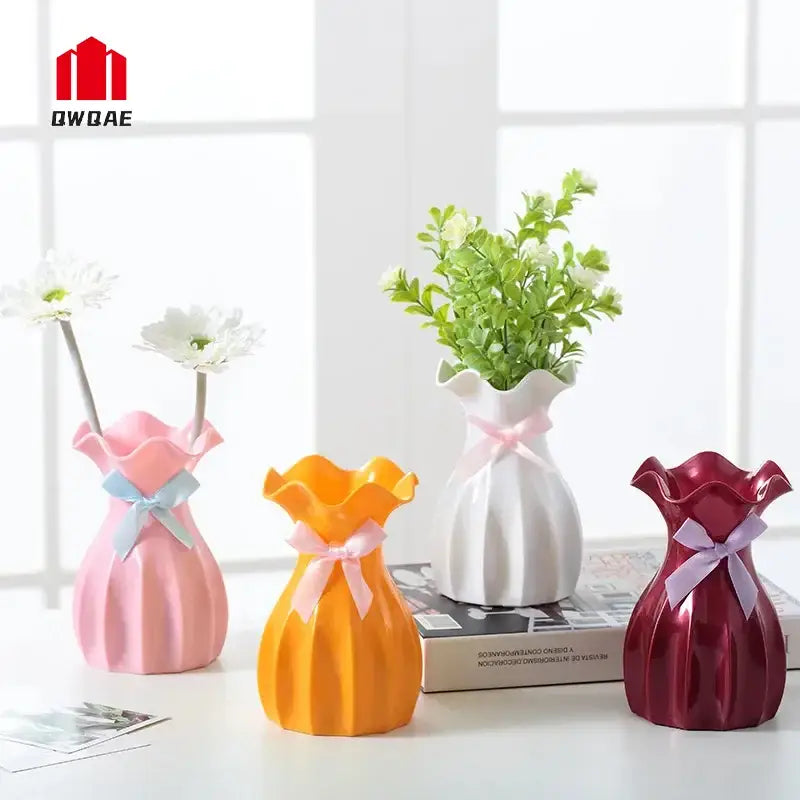 Pastel Ruffled Ceramic Vase for Dried Flowers