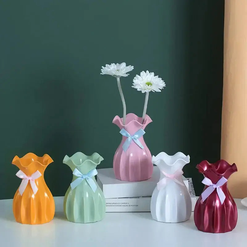 Pastel Ruffled Ceramic Vase for Dried Flowers