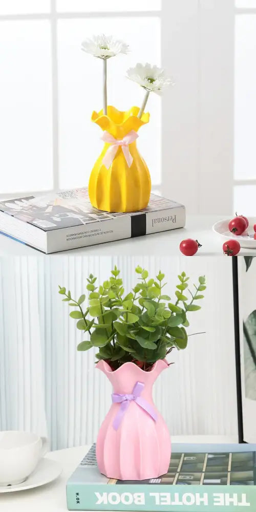 Pastel Ruffled Ceramic Vase for Dried Flowers