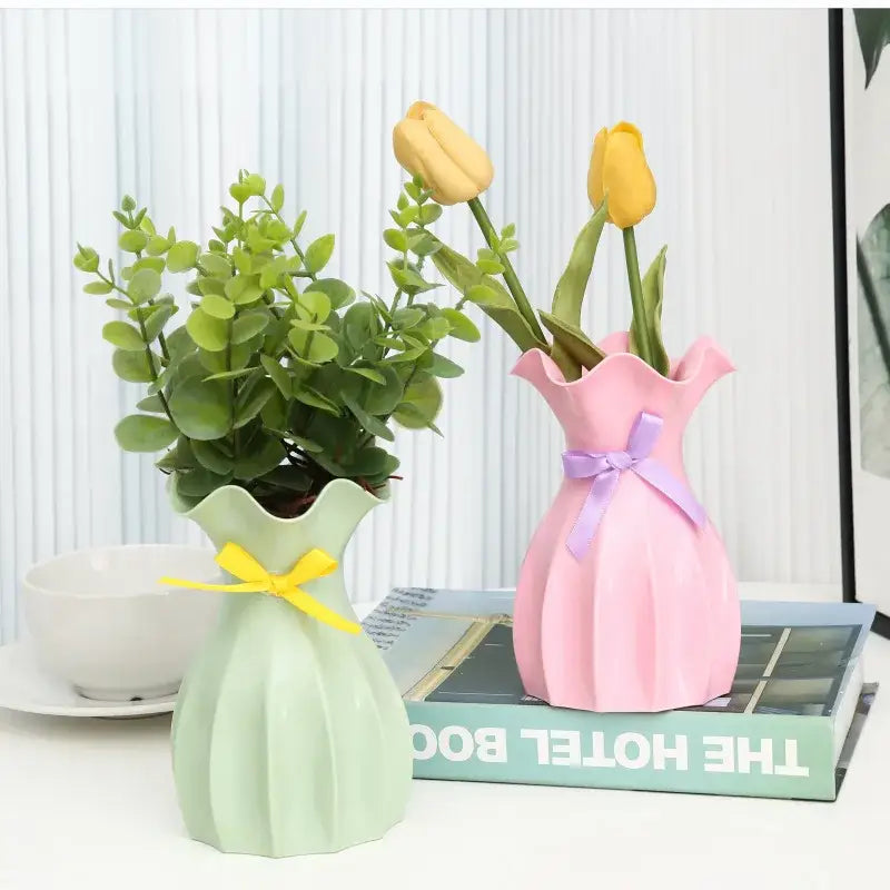 Pastel Ruffled Ceramic Vase for Dried Flowers