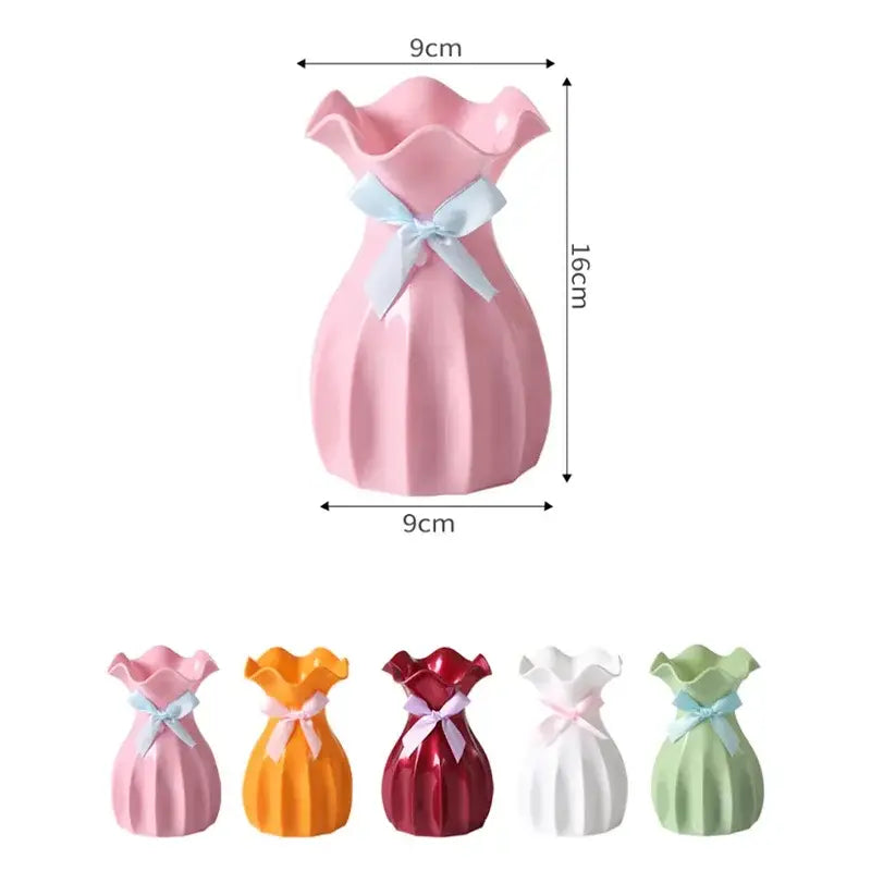 Pastel Ruffled Ceramic Vase for Dried Flowers