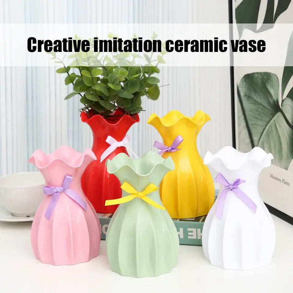 Pastel Ruffled Ceramic Vase for Dried Flowers