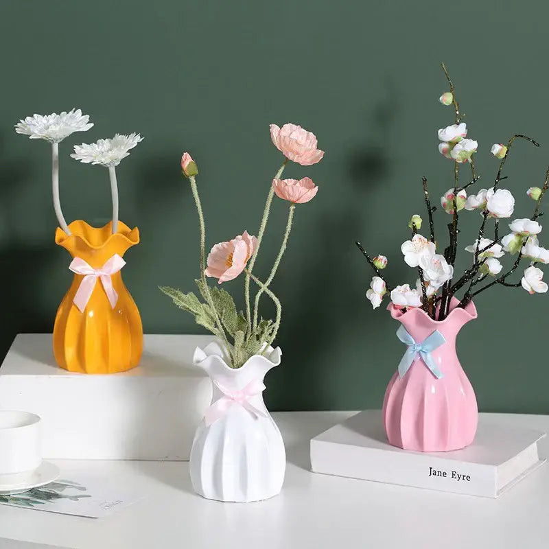Pastel Ruffled Ceramic Vase for Dried Flowers