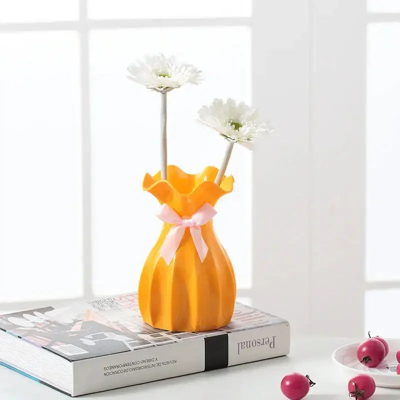Pastel Ruffled Ceramic Vase for Dried Flowers