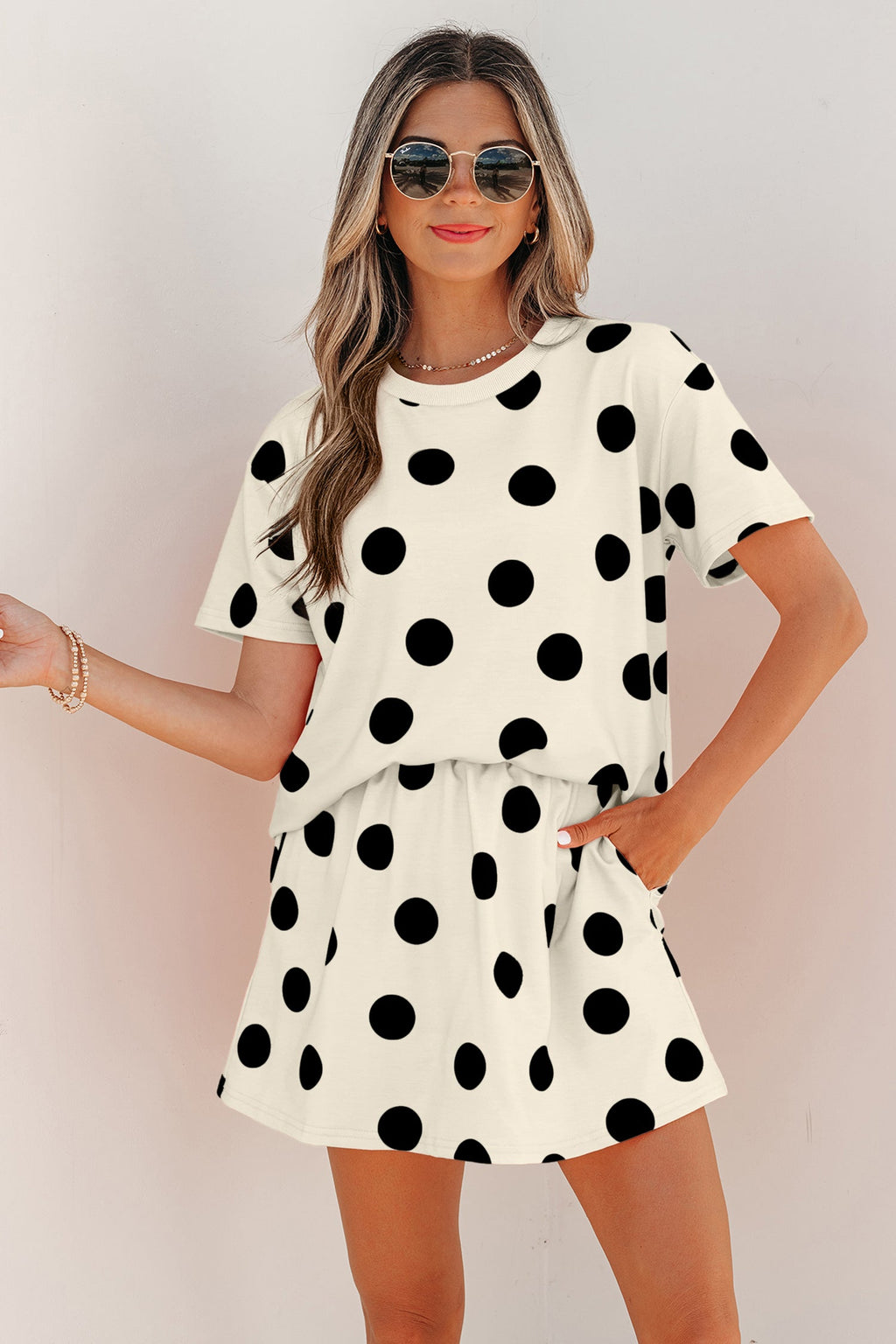 Aurelia Dot Short Sleeve Top Set-Threaded Pear