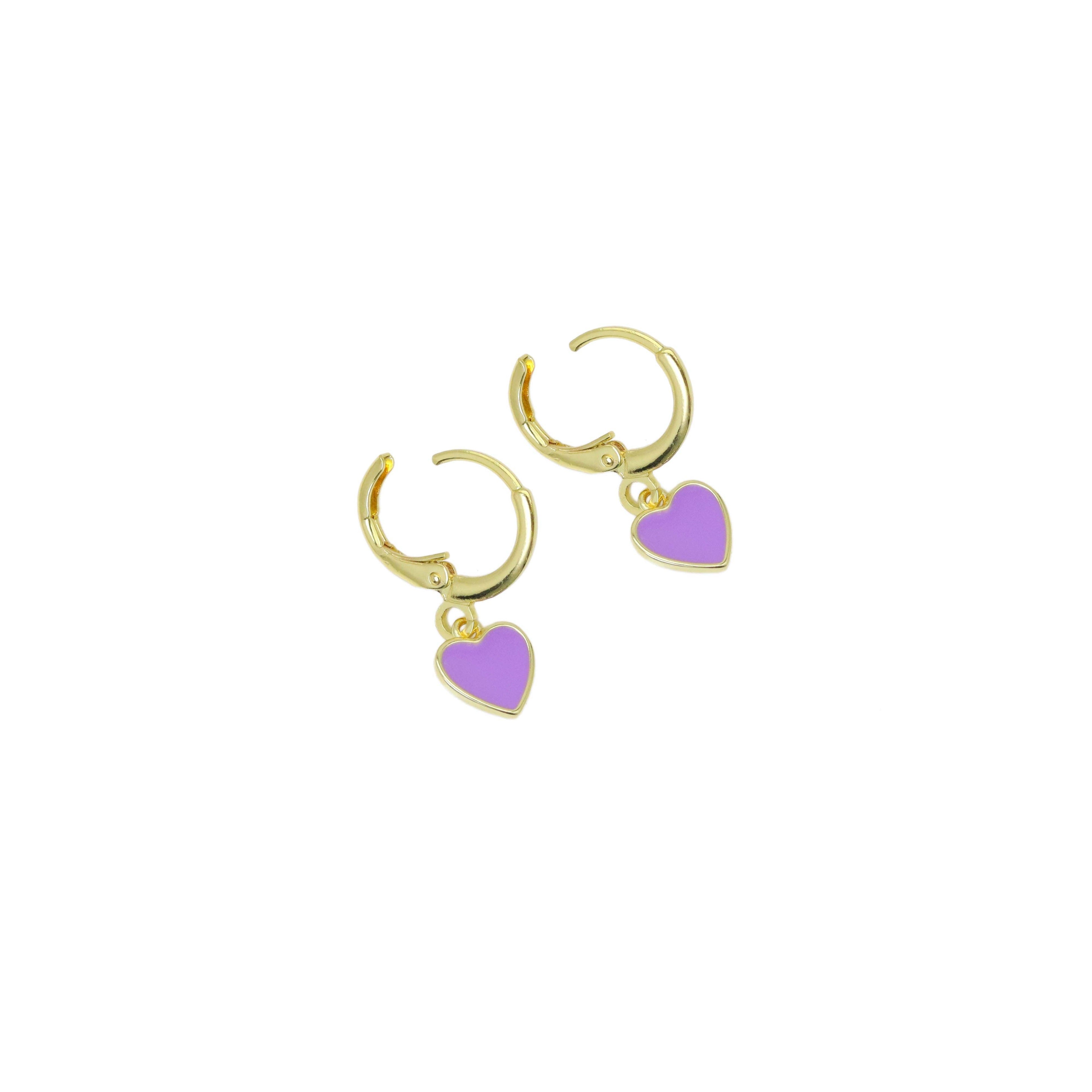 Cute Colorful Enamel Heart Hoop Earrings, Sku#EF568