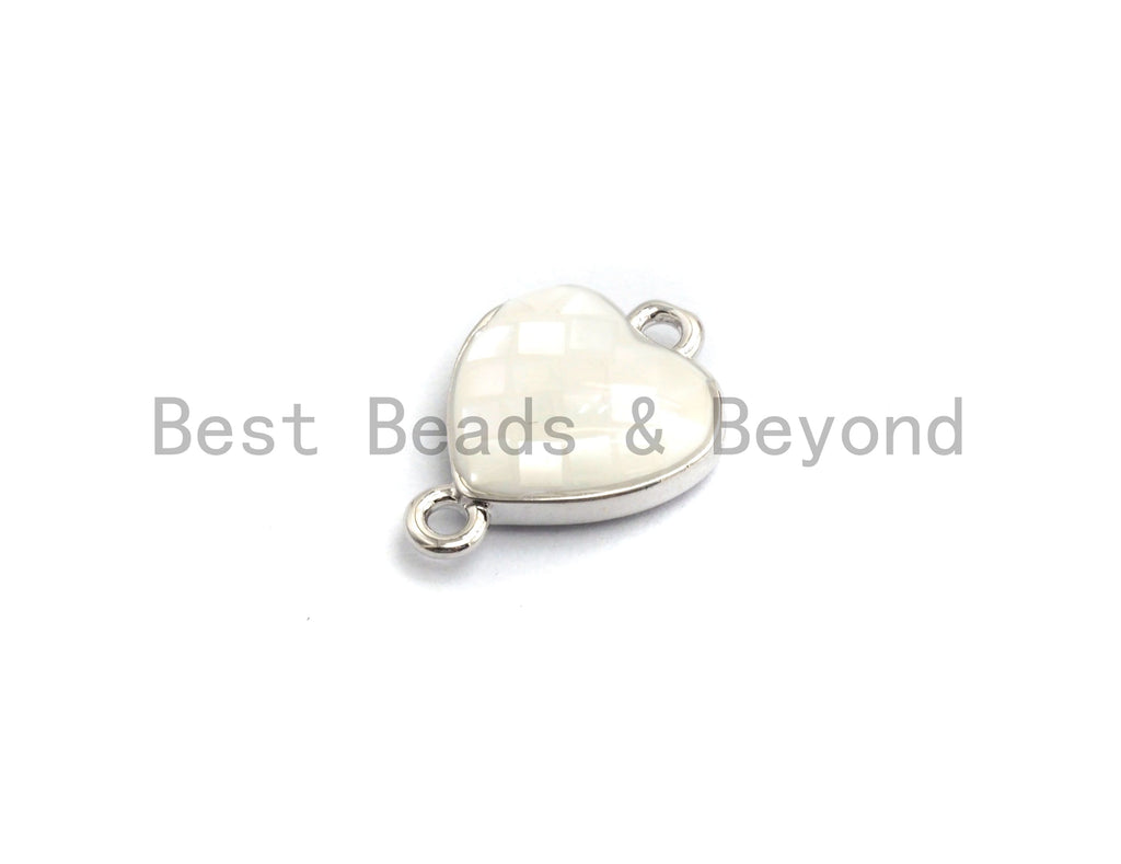 Natural White Heart Shape Connector with Gold/Silver Plated Edging, White Shell Beads, Natural Shell Findings, 10x14mm,SKU#Z277