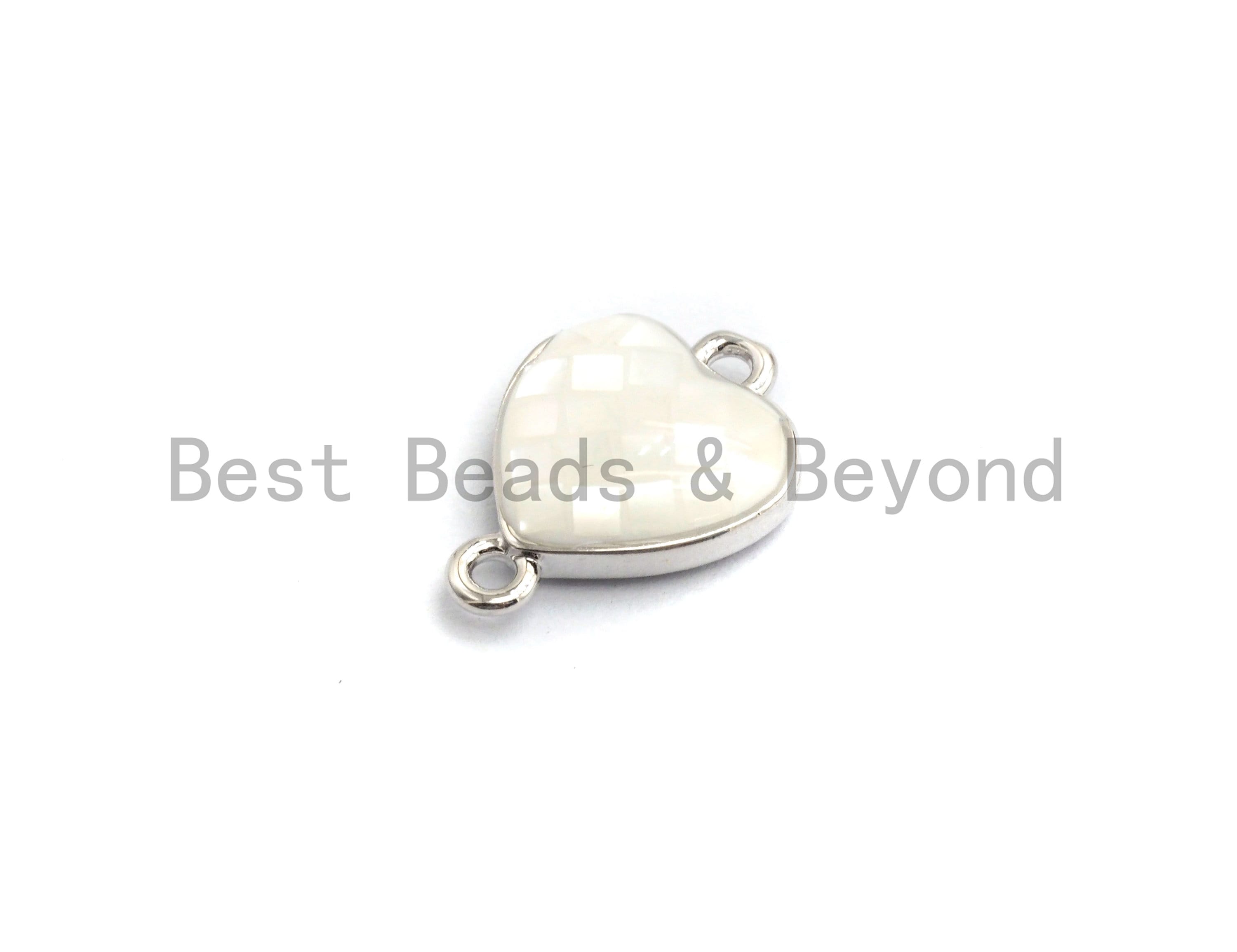 Natural White Heart Shape Connector with Gold/Silver Plated Edging, White Shell Beads, Natural Shell Findings, 10x14mm,SKU#Z277