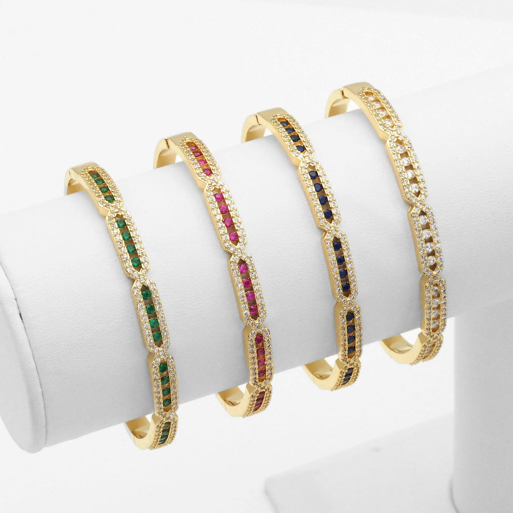 Colorful CZ Gold Long Oval Link Bracelet, Sku#LX243-Bestbeads & Beyond