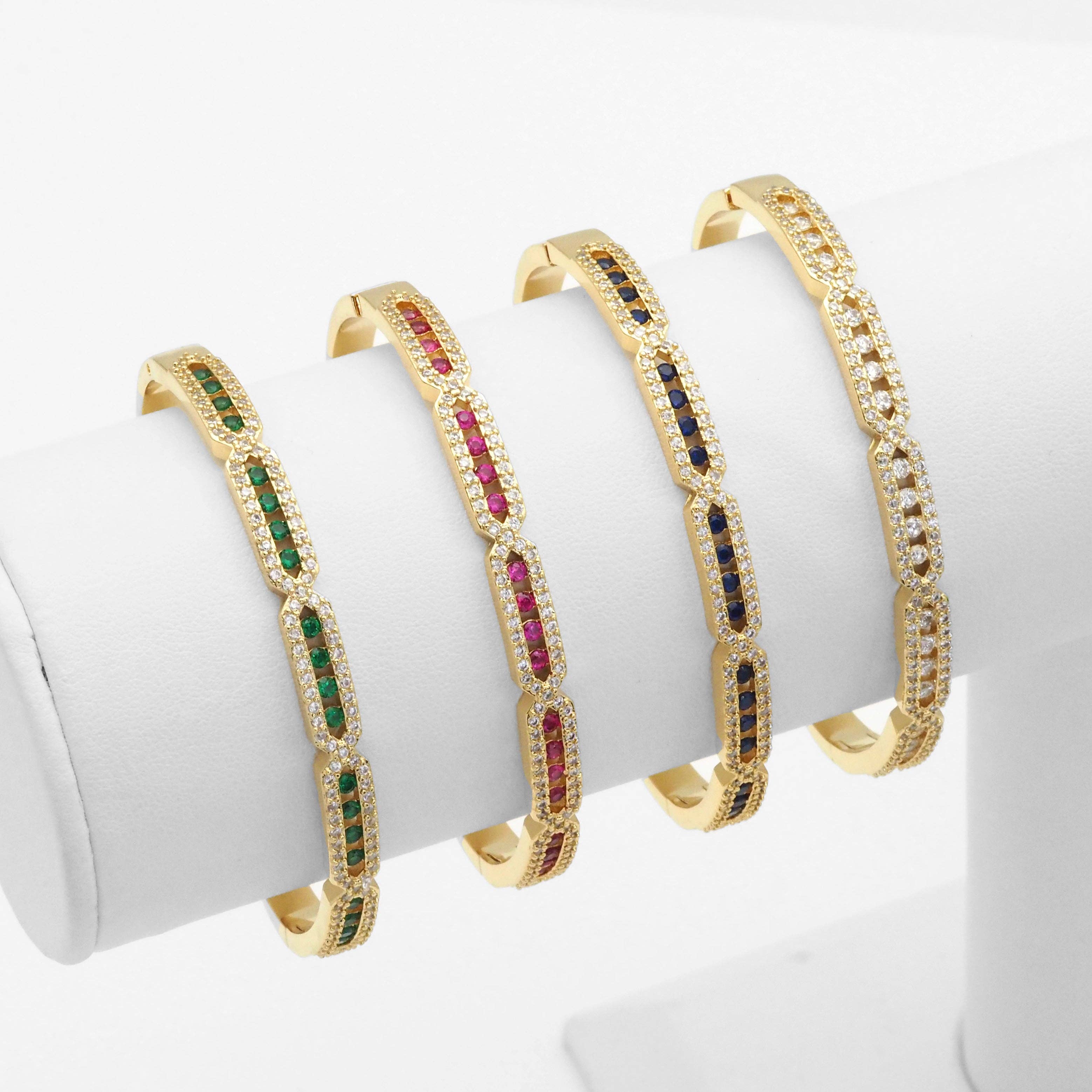 Colorful CZ Gold Long Oval Link Bracelet, Sku#LX243-Bestbeads & Beyond