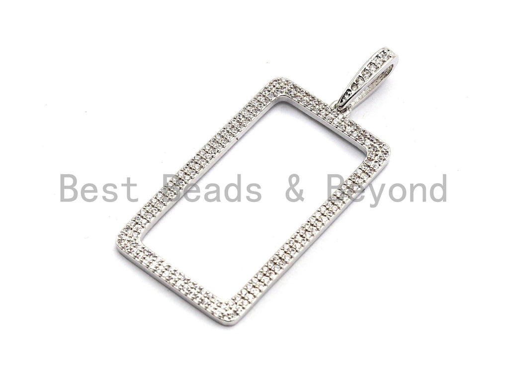 CZ Micro Pave Hollow Out Rectangle Pendant, CZ Pave Pendant, Gold/Rose Gold/Silver/Gunmetal, 22x40mm, Sku#F789