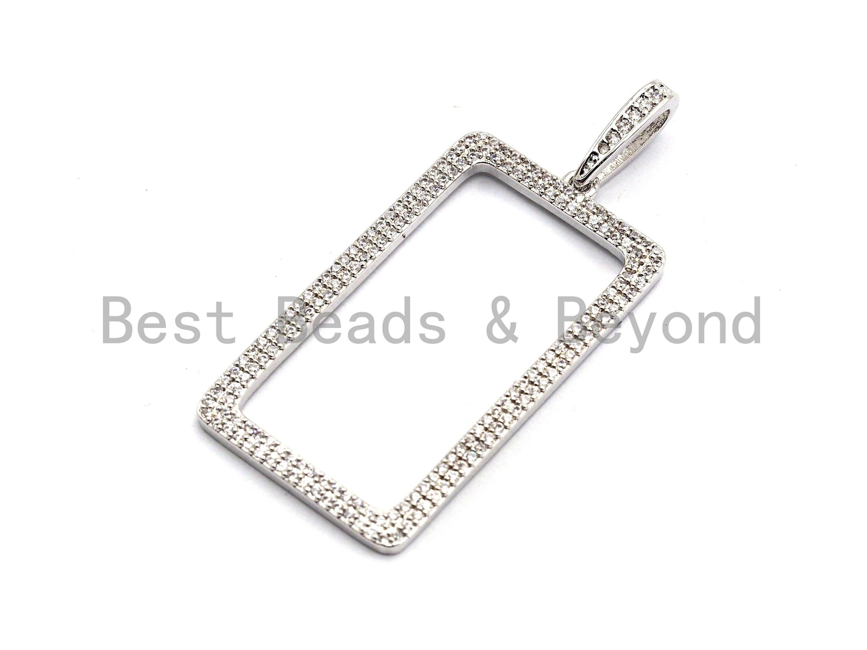 CZ Micro Pave Hollow Out Rectangle Pendant, CZ Pave Pendant, Gold/Rose Gold/Silver/Gunmetal, 22x40mm, Sku#F789
