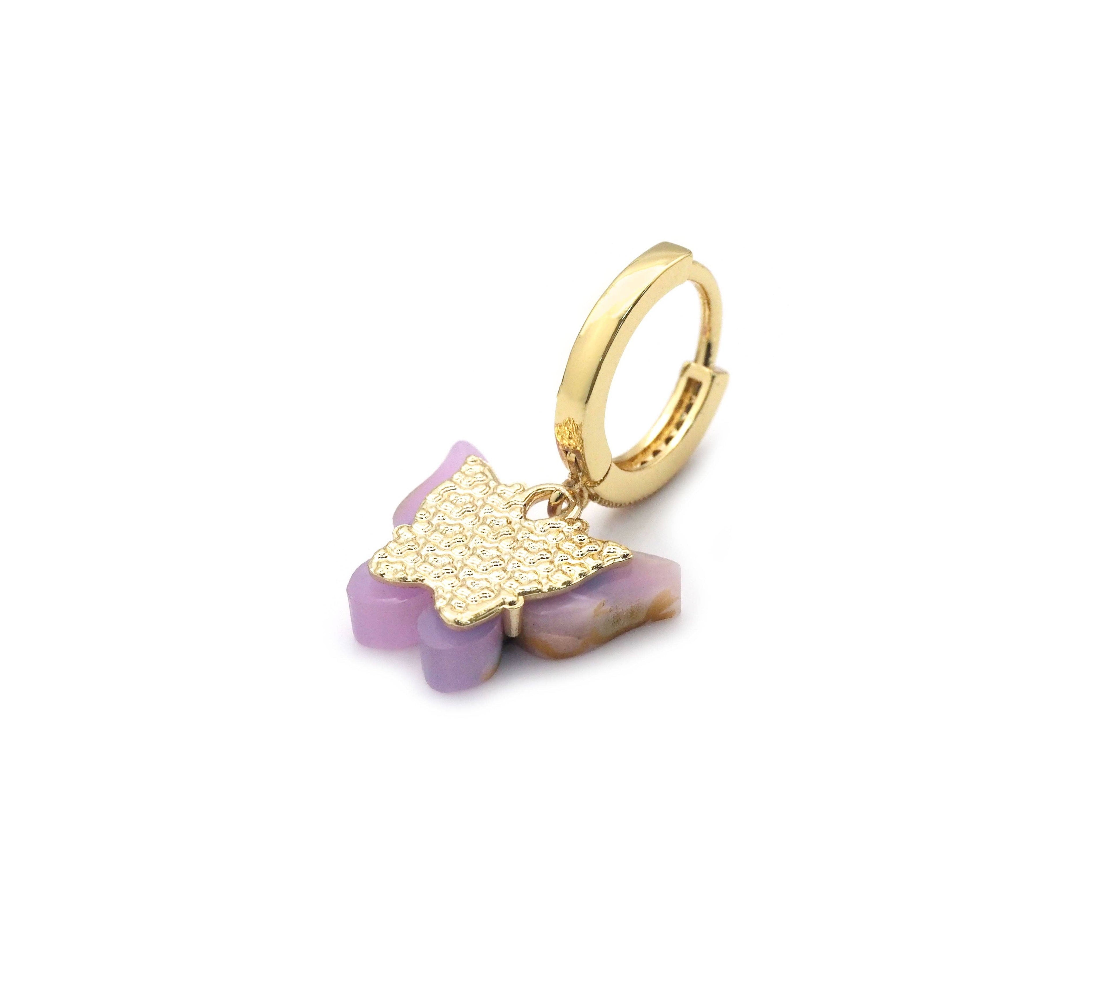 Colorful Butterfly Hoop Earrings, Sku#EF231