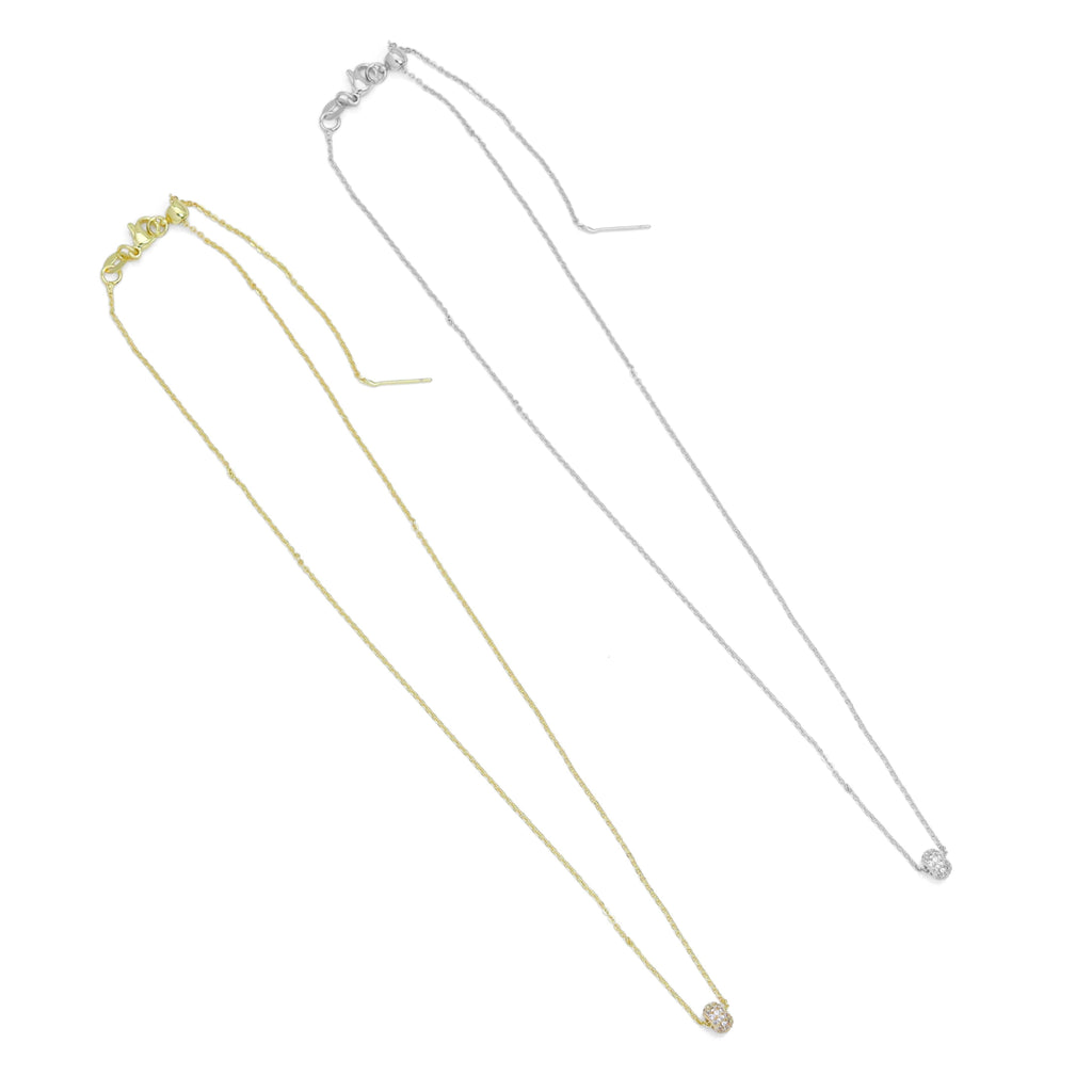 Dainty Gold Silver Chain Oval Spacer CZ Charm Necklace,Sku#EF603