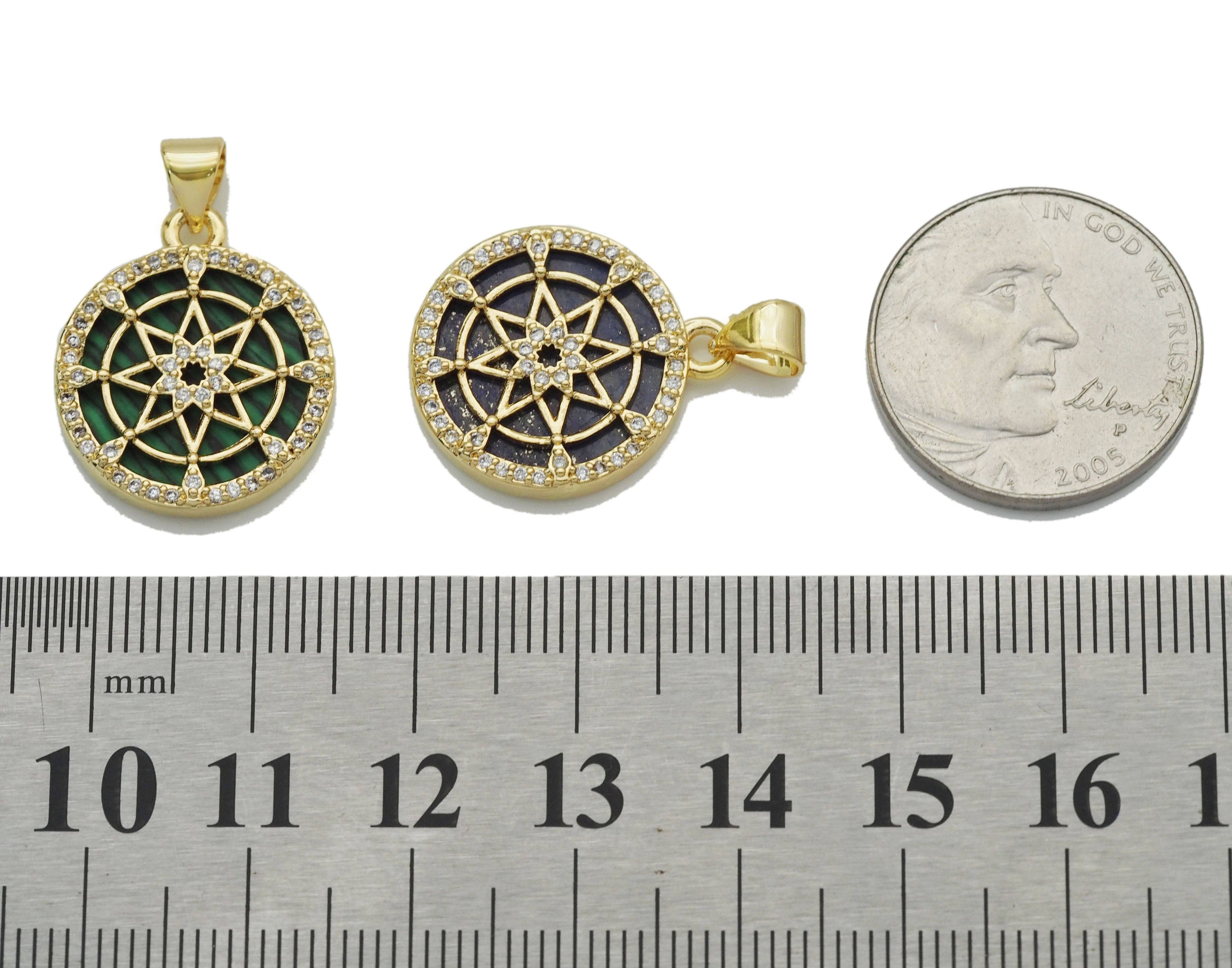 Floral Star of David On Round Coin Gemstone Charm, Sku#LX113