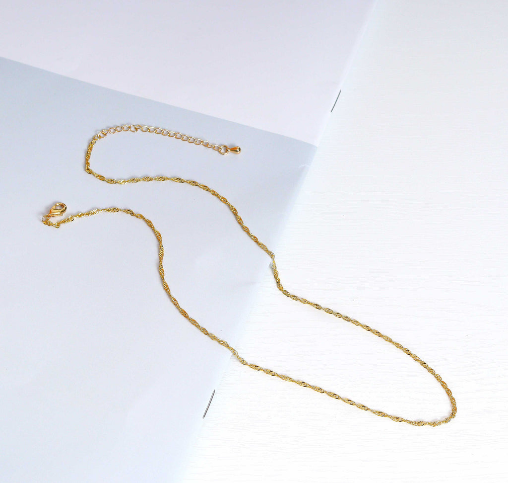18K Gold Dainty Singapore Chain Necklace, DNA Gold Chain Necklace, sku#EF151