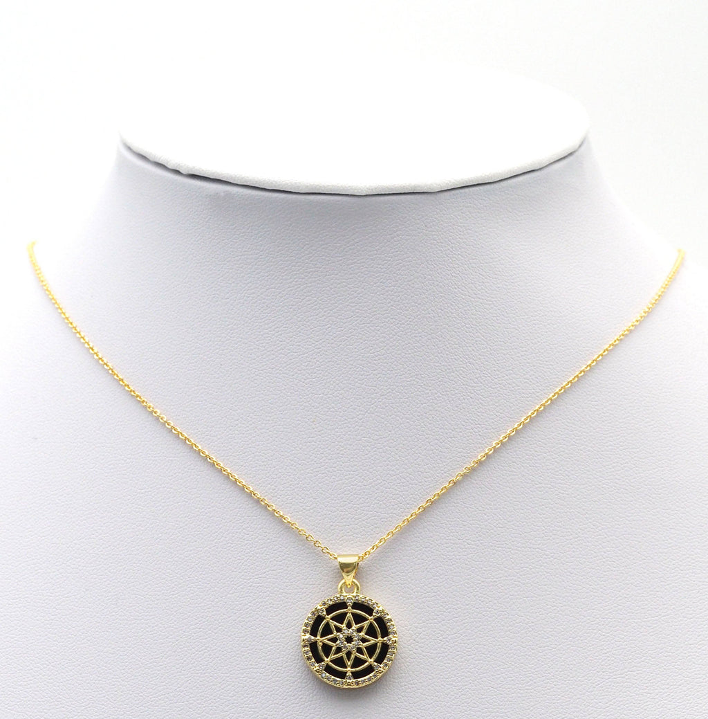 Floral Star of David On Round Coin Gemstone Charm, Sku#LX113
