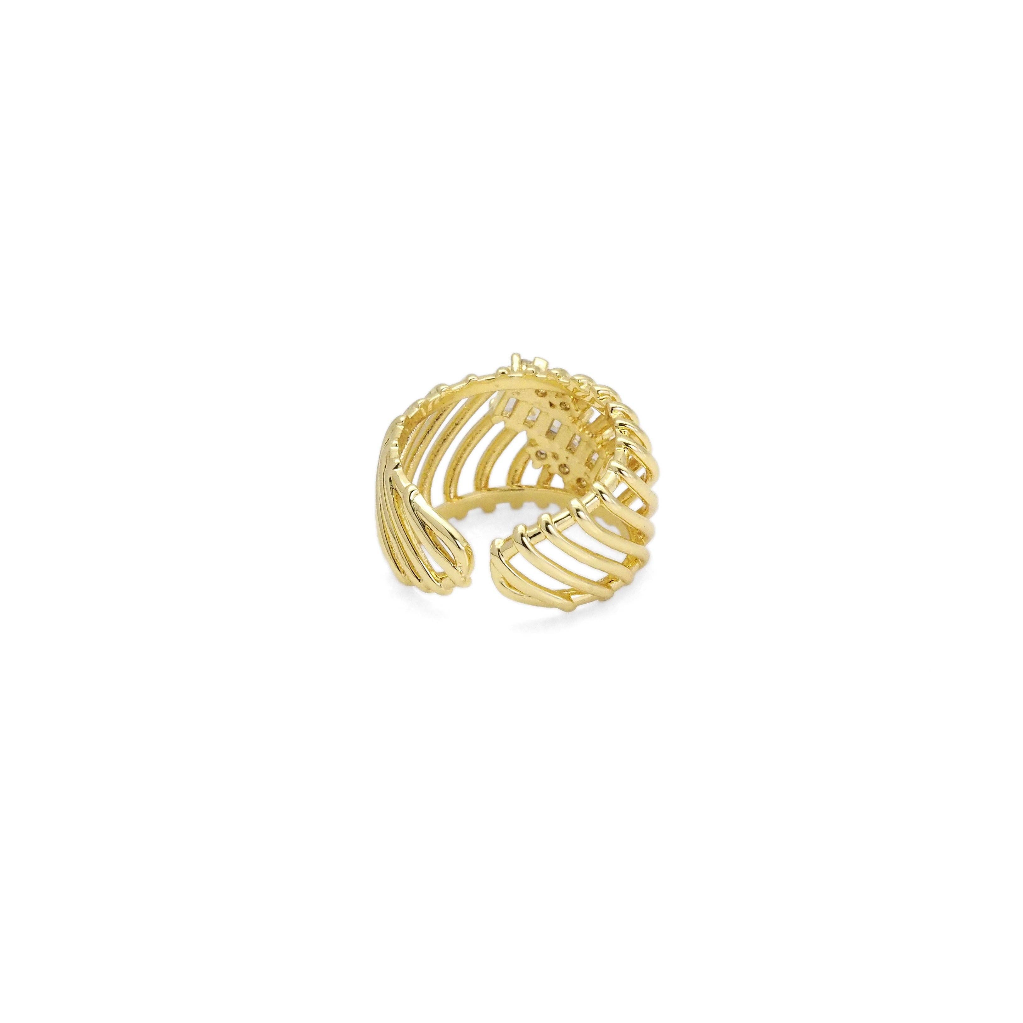 Gold CZ Hollow out Dome Adjustable Ring, Sku#LX275