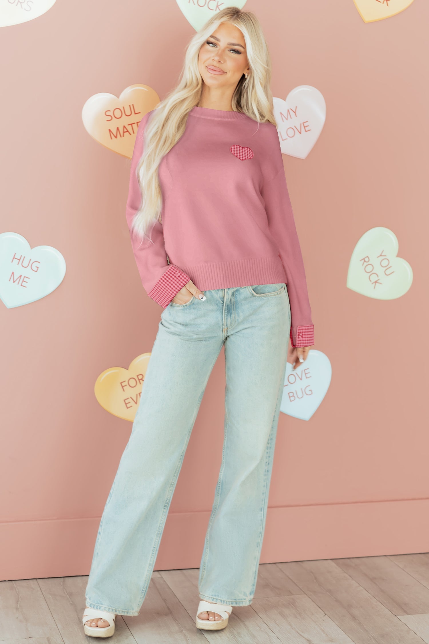 Goldie Cuffed Drop Shoulder Sweater-Threaded Pear