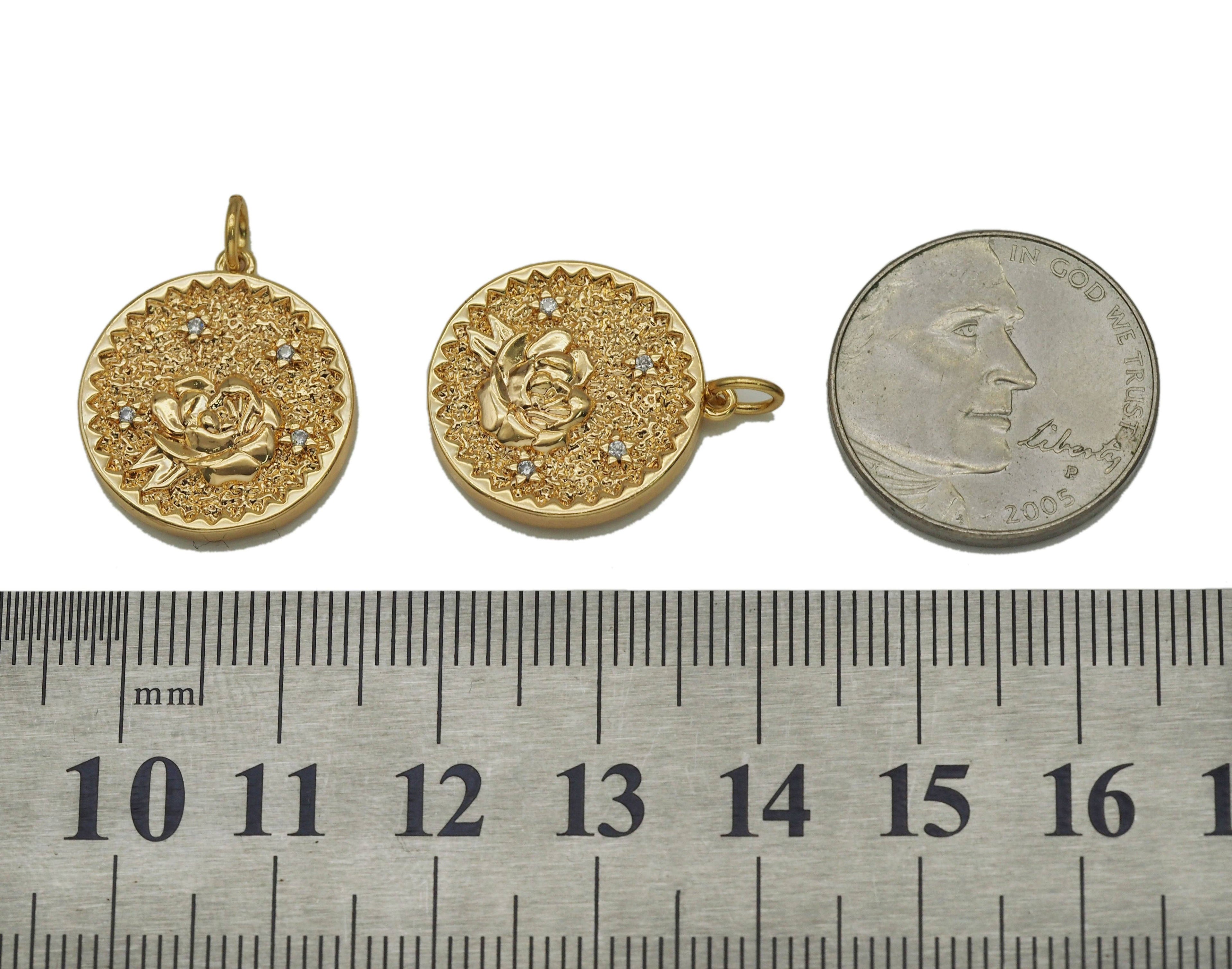 Gold Embossment Rose Medallion Charm, Sku#ZX91