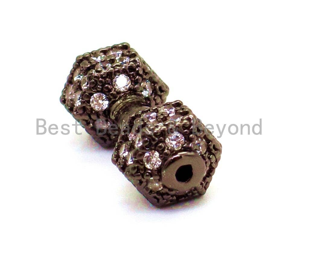 CZ Dumbbell Clear Micro Pave Beads, Cubic Zirconia Spacer Beads, Fitness Barbell Spacer, Men's Bracelet Charms, 16x6mm sku#G129