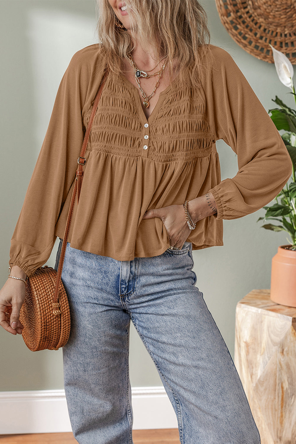 Elodie Bust Flow Fit Blouse-Threaded Pear