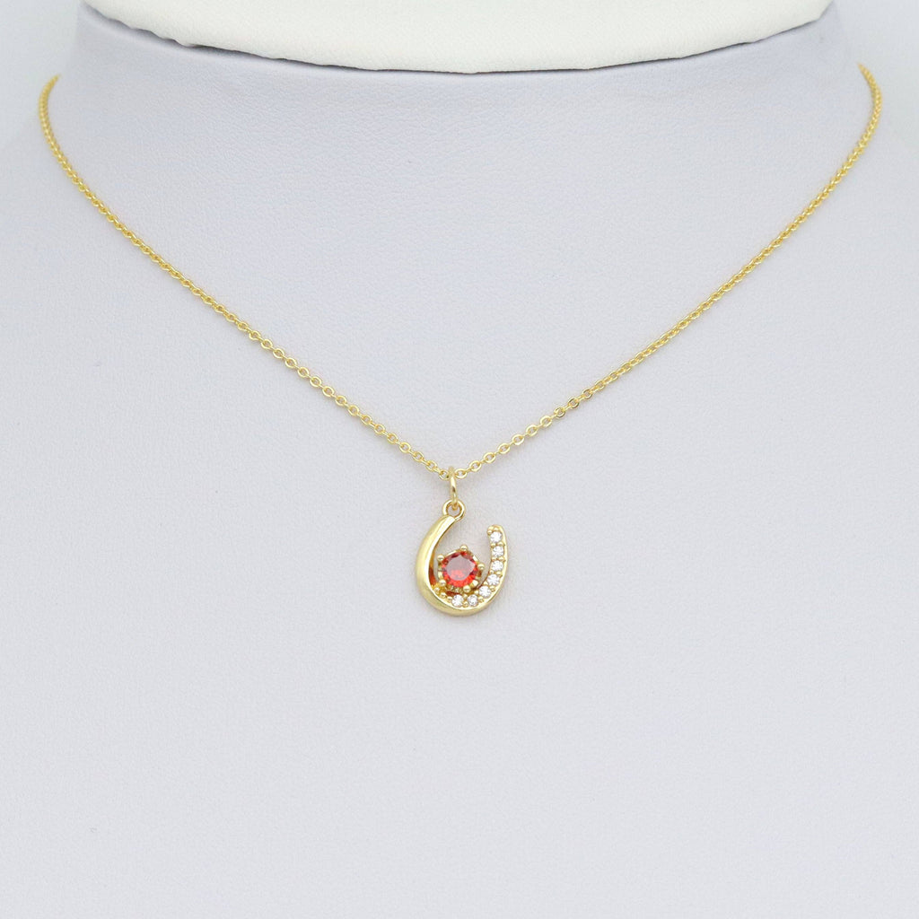 Clear CZ Gold U Shape with Orange CZ Charm Pendant, Sku#Y1027
