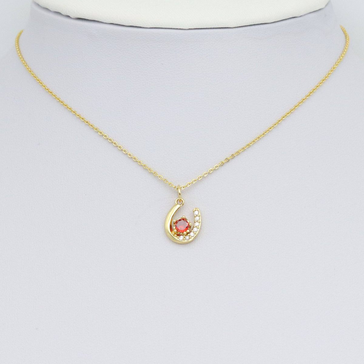 Clear CZ Gold U Shape with Orange CZ Charm Pendant, Sku#Y1027