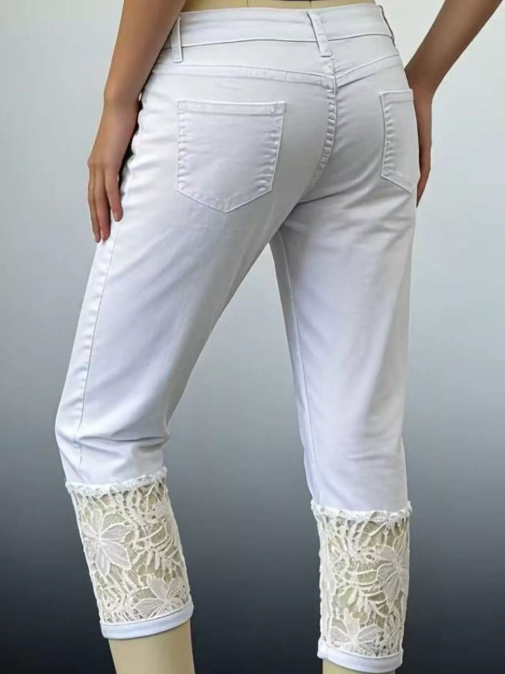 Full Size Lace Trimmed Capri Jeans Plus Size