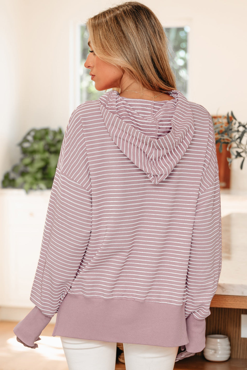 Addilyn Shoulder Loose Fit Hoodie-Threaded Pear