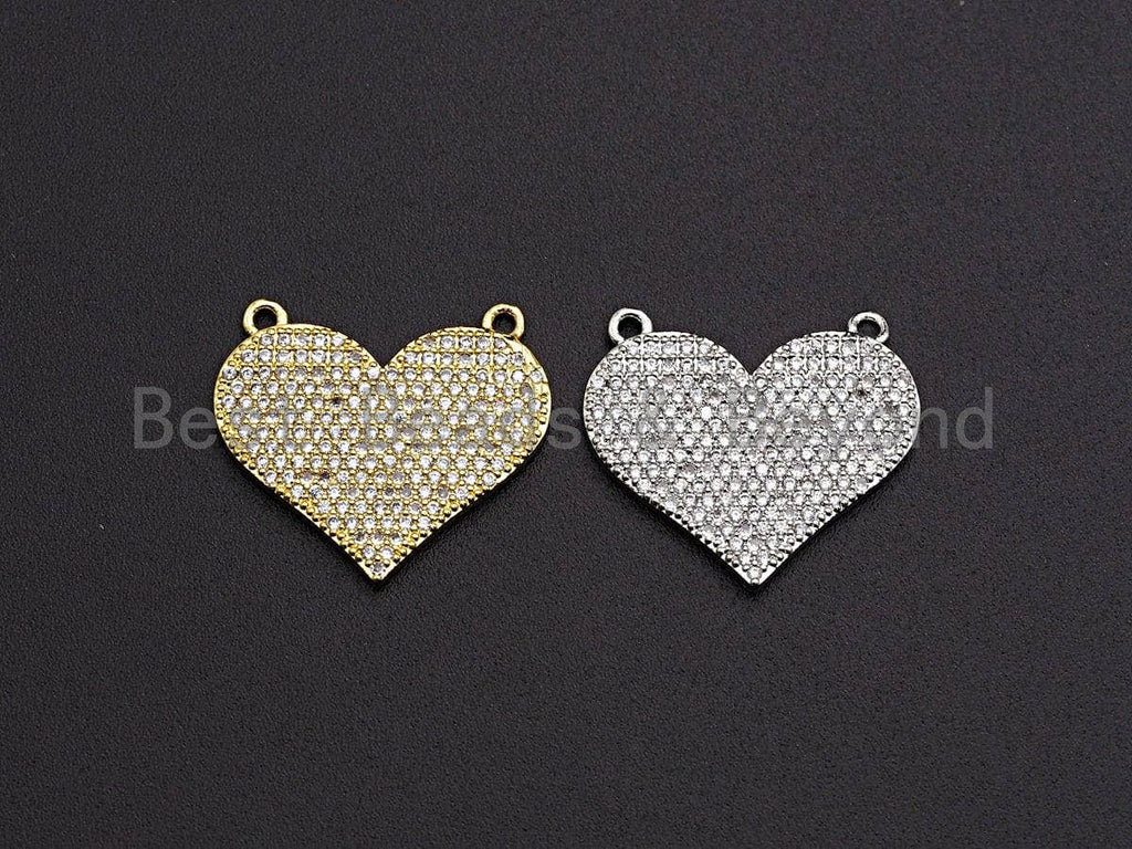 CZ Micro Pave Heart Pendant/Charm, Bracelet Necklace Cubic Zirconia  Heart Pendant Charm, Silver/Gold Tone,24x21mm,sku#Z480
