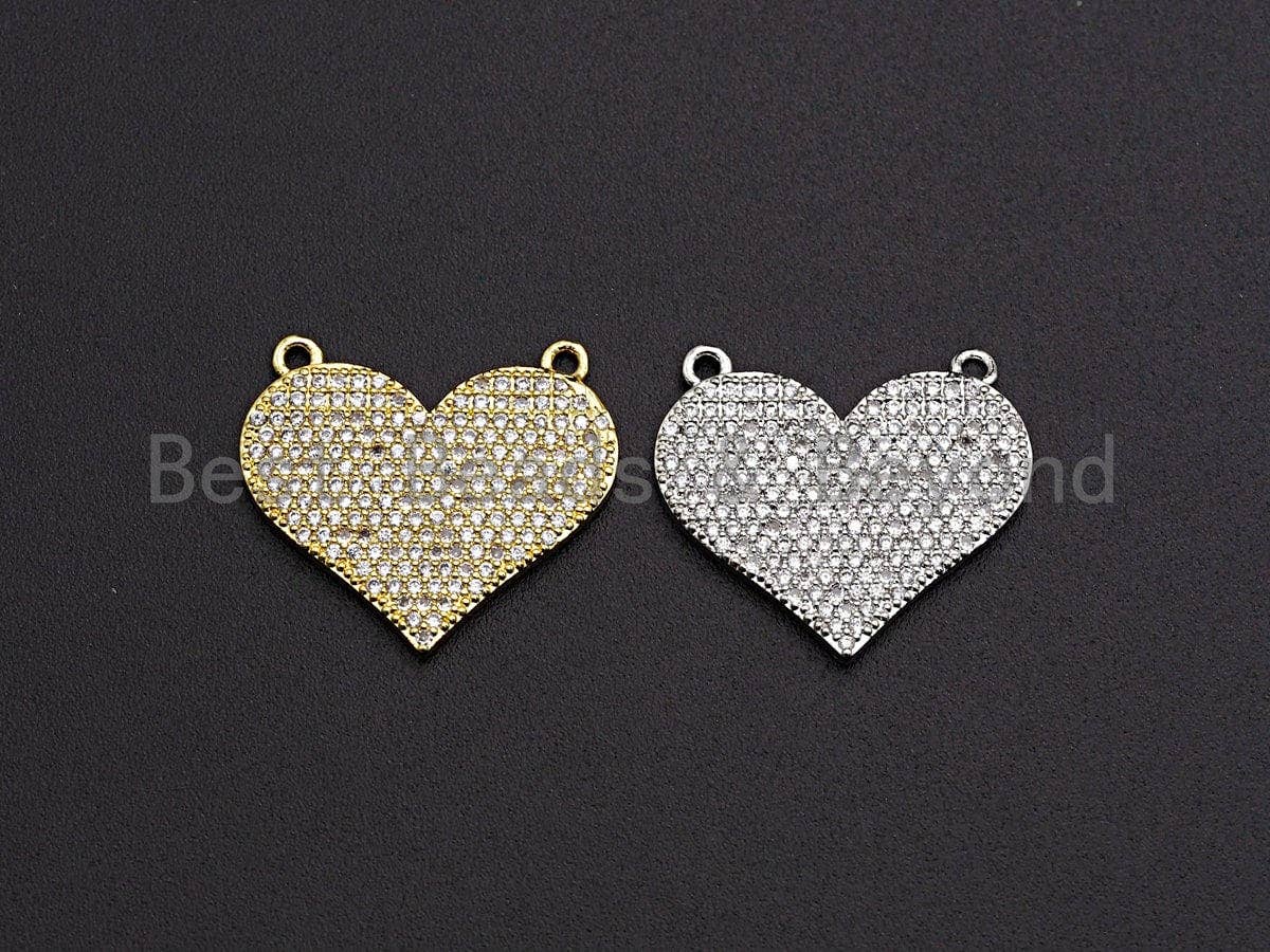 CZ Micro Pave Heart Pendant/Charm, Bracelet Necklace Cubic Zirconia  Heart Pendant Charm, Silver/Gold Tone,24x21mm,sku#Z480