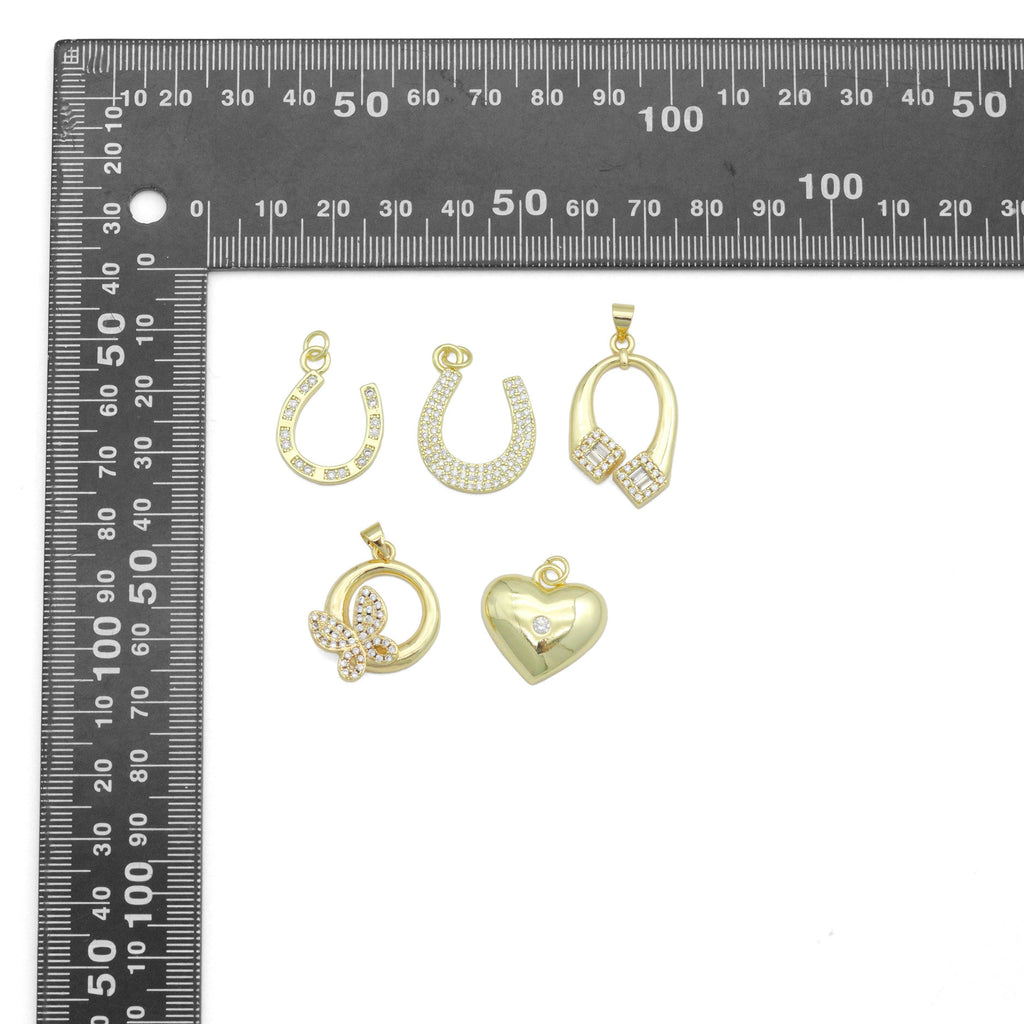 Clear CZ Gold Horseshoe Heart Butterfly Charm Pendant,Sku#LK1253
