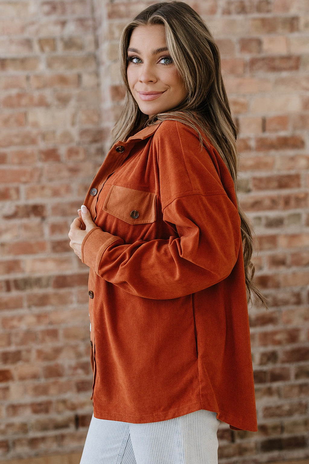 Andrea Drop Shoulder Casual Shacket-Threaded Pear