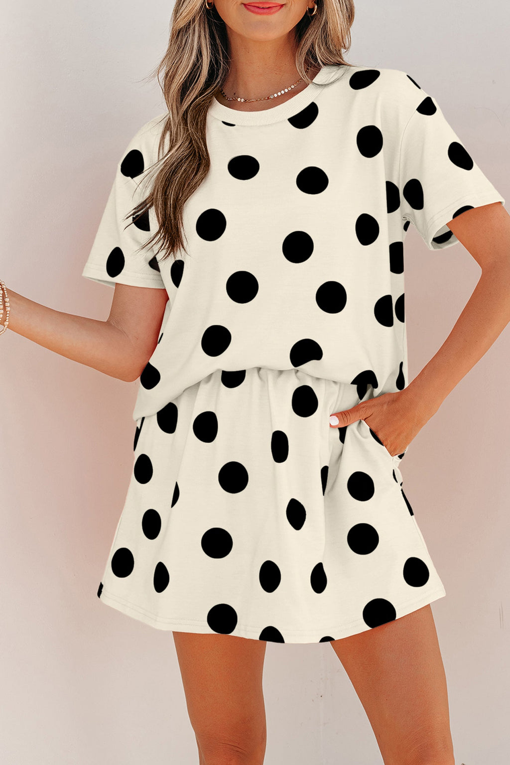 Aurelia Dot Short Sleeve Top Set-Threaded Pear