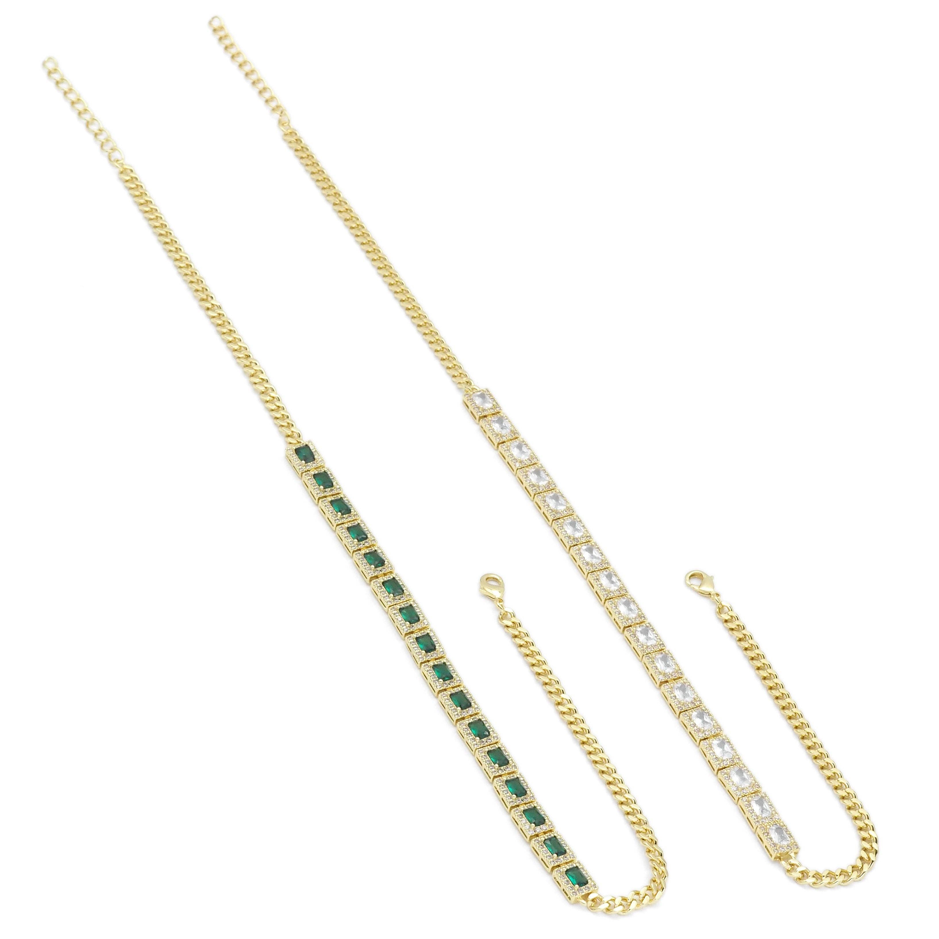 Clear Green Square CZ Gold Link Chain Adjustable Necklace,sku#LX239-Bestbeads & Beyond