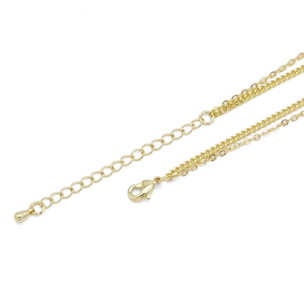 CZ Cross Heart Link Gold Silver Adjustable Necklace, Sku#EF459