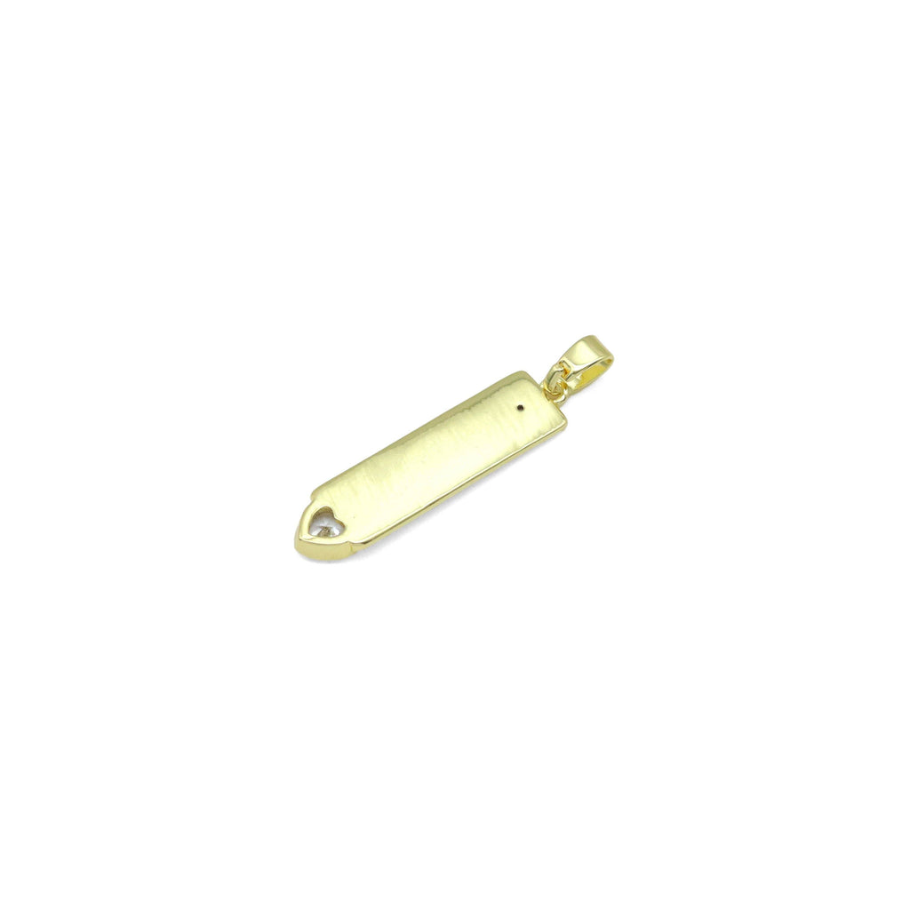Clear CZ Gold Love Long Bar With Heart Charm Pendant, Sku#LX762