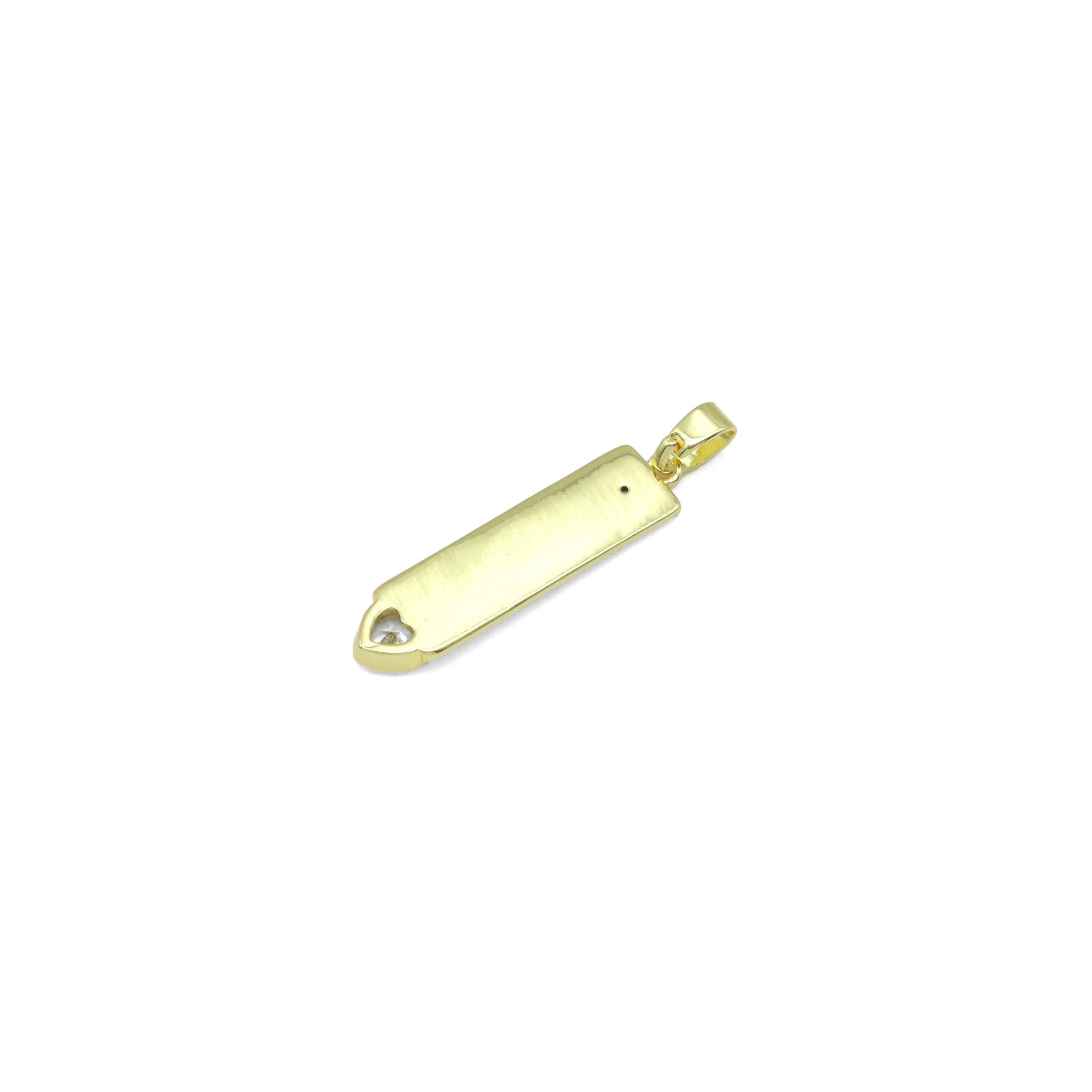 Clear CZ Gold Love Long Bar With Heart Charm Pendant, Sku#LX762